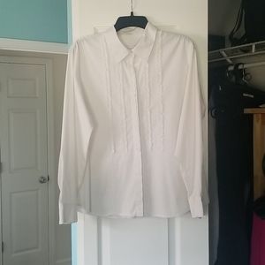 Charter Club Ruffled White Button-Up, Long Sleeves